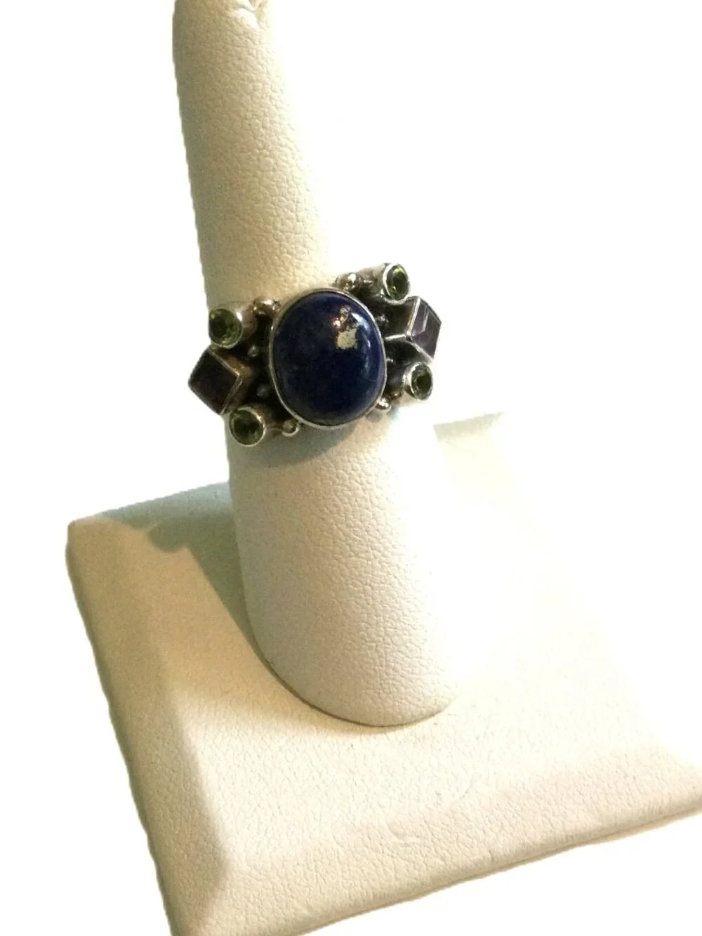 SLG 925 India Sterling Silver Lapis Amethyst Citrine Ring SZ 8